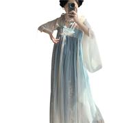 HIMKSRE Conjunto de vestido tradicional Hanfu de estilo chino, vestido largo de la dinastía Tang, disfraz de danza folclórica, disfraz de hada, princesa antigua, atuendo de escenario(Blue1,M)