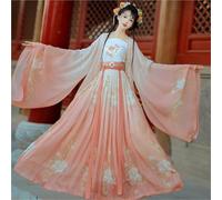 HIMKSRE Disfraz tradicional chino de cosplay for mujer, vestido Hanfu con estampado bordado de la dinastía Song, estilo antiguo chino(Orange Pink,M)