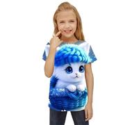 HIMKSRE Ropa Infantil, Camisetas for niñas, Camisetas con Gatitos en 3D, Ropa de Verano for niñas, Ropa de Moda for niñas, Top de Cuello Redondo(S35TX6499,100)