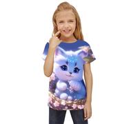 HIMKSRE Ropa Infantil, Camisetas for niñas, Camisetas con Gatitos en 3D, Ropa de Verano for niñas, Ropa de Moda for niñas, Top de Cuello Redondo(S35TX6506,100)