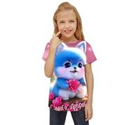 HIMKSRE Ropa Infantil, Camisetas for niñas, Camisetas con Gatitos en 3D, Ropa de Verano for niñas, Ropa de Moda for niñas, Top de Cuello Redondo(S35TX6503,150)