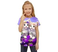 HIMKSRE Ropa Infantil, Camisetas for niñas, Camisetas con Gatitos en 3D, Ropa de Verano for niñas, Ropa de Moda for niñas, Top de Cuello Redondo(S35TX6500,130)