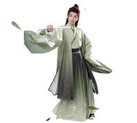 HIMKSRE Traje de hada china Hanfu for hombre, elegante traje de Wei Jin con cuello cruzado de retazos de la dinastía Song, ropa de cosplay tradicional(Full set green,M)