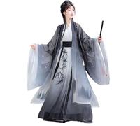 HIMKSRE Vestido Hanfu chino for mujer, disfraz de cosplay, antiguo, tradicional, vintage, dinastía Song, degradado, gris, blanco, estampado, conjuntos de verano(Gradient Gray Set,M)