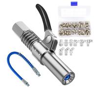HIMOMO G Acoplador para Pistola de Engrase con Manguera Flexible de 30 cm, Incluye 60 Boquillas de Lubricación M6/M8/M10, Compatible con Engrasadores Cónicos y Todo Tipo de Prensas