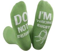 Himozoo Calcetines divertidos con texto en inglés "Do Not Disturb I'm Watching Rugby", calcetines divertidos para hombres y mujeres, regalos para amantes del rugby, calcetines de algodón a media