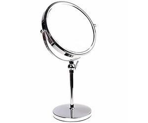 HIMRY® Espejo de Baño 8", Regulable en Altura, Aumento 5X para Afeitar y Maquillar, Espejo de Mesa con Doble Cara： 1x y 5X Ampliación, Rotación 360 Grados, 8 Pulgadas, Plateado, KXD3101-5x