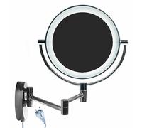 HIMRY LED Cosmética Espejo 8,5 Pulgadas 7X Aumentos, Maquillar Espejo de Pared con Luz y Brazo Articulado, Plegable Espejos Afeitar Iluminado para Baño de Cara Doble, Metal Real Cromado, KXD3129-7x