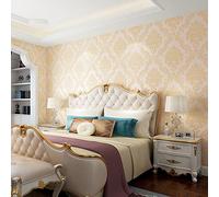 HimYKEA Papel pintado retro europeo de damasco de flores 3D para dormitorio, sala de estar, decoración del hogar, rollo de papel de pared no pegado, color beige claro, 1.73 pies de ancho x 32.8 pies