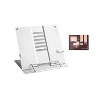Hinapan 1 soporte de metal para libros de escritorio, plegable, con 2 marcadores magnéticos, 6 posiciones ajustables, soporte portátil para libros, recetas, partitura (blanco)