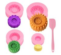 Hinapan 4 moldes 3D para fondant para neumáticos y 1 espátula de silicona, moldes de silicona para rueda de neumáticos, forma de engranaje, decoración de tartas, dulces, jabón