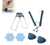 Hinapan Pinzas de agarre de 6 piezas, pinzas para placas de cocción, clip de acero inoxidable, guantes de horno, almohadillas, pinzas antiquemaduras, pinzas de acero inoxidable antideslizantes (azul)