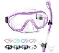 HINATAA Gafas de Buceo, 180° Antivaho Gafas de Snorkel y Antifugas Tubo de Esnórquel de Silicona, Anti UV Máscara de Buceo, Respiración Fácil Set de Snorkel para Adulto y Adolescentes (Morado)