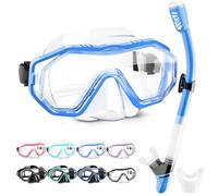 HINATAA Gafas de Buceo, 180° Antivaho Gafas de Snorkel y Antifugas Tubo de Esnórquel de Silicona, Anti UV Máscara de Buceo, Respiración Fácil Set de Snorkel para Adulto y Adolescentes (Azul)
