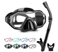 HINATAA Gafas de Buceo, 180° Antivaho Gafas de Snorkel y Antifugas Tubo de Esnórquel de Silicona, Anti UV Máscara de Buceo, Respiración Fácil Set de Snorkel para Adulto y Adolescentes (Negro)