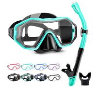HINATAA Gafas de Buceo, 180° Antivaho Gafas de Snorkel y Antifugas Tubo de Esnórquel de Silicona, Anti UV Máscara de Buceo, Respiración Fácil Set de Snorkel para Adulto y Adolescentes (Negro Verde)