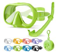 HINATAA Gafas de Buceo para Adultos, Macaron Colores Frameless Gafas y Tubo de Snorkel Set, Vista Ultra Amplia Templado Lente Antifugas Gafas Buceo Set para Snorkel y Buceo (Verde+Snorkel)