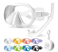 HINATAA Juego de esnórquel para adultos, gafas de buceo sin marco, 180°, ultra visión amplia, antivaho, antifugas, máscara de buceo profesional, gafas de natación para mujeres y hombres (juego blanco)