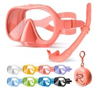 HINATAA Juego de esnórquel para adultos, gafas de buceo sin marco, 180°, ultra visión amplia, antivaho, antifugas, máscara de buceo profesional, gafas de natación para mujeres y hombres (juego rosa)