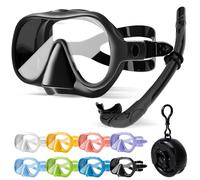 HINATAA Juego de esnórquel para adultos, gafas de buceo sin marco, 180°, ultra visión amplia, antivaho, antifugas, máscara de buceo profesional, gafas de natación para mujeres y hombres (negro set)