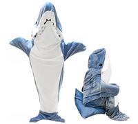 HINATAA Manta de Tiburón con Capucha, Manta de Tiburón Onesie Saco de Dormir, Suave Franela Tiburón Manta con Capucha, Wearable Cola de Tiburón Onesie Manta (M(55 * 27,5in), Azul)