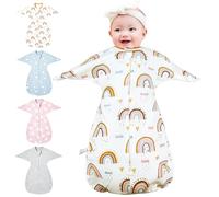 HINATAA Mantas Envolventes para Bebé, Algodón Saco de Dormir Bebés para 0-3/3-6 Meses Bebé, Bebé Swaddle Wrap Manta, Baby Swaddle Sack Cremallera Bidireccional para Niños, Niñas (Blanco, 3-6 Meses)