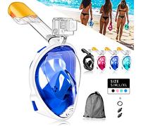HINATAA Máscara de Buceo, 180°Vista Máscara de Snorkel con Anti-Vaho, Anti-Fugas Máscara de Esnórquel con Soporte de Cámara, Máscara de Gafas Easy Breathe para Adultos, Niños (Azul, L/XL)