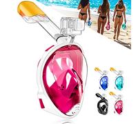 HINATAA Máscara de Buceo, 180°Vista Máscara de Snorkel con Anti-Vaho, Anti-Fugas Máscara de Esnórquel con Soporte de Cámara, Máscara de Gafas Easy Breathe para Adultos, Niños (Rosa, L/XL)