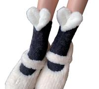 HINAYOSAN Calcetines de pantorrilla para mujer Sweet Crew JK Uniforme, sueltos, de invierno, mullidos, botines de corazón/flor, calcetines peludos de invierno para mujer, negro, blanco, (Black White