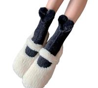 HINAYOSAN Calcetines de pantorrilla para mujer Sweet Crew JK Uniforme, sueltos, de invierno, mullidos, botines de corazón/flor, calcetines peludos de invierno para mujer, negro, negro, (Black Black