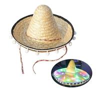 HINAYOSAN CincoDeMayo - Sombrero de paja para adultos y niños, fiesta, festival de México, fotografía, con LED, accesorios de disfraces, playa, vacaciones