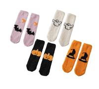 HINAYOSAN Colección de Halloween, 4 pares de calcetines de forro polar coral suaves y cálidos para mujer, diseño de calabaza de dibujos animados, calcetines térmicos, cálidos, mullidos