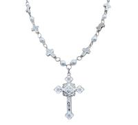 HINAYOSAN Collar de rosario de cuentas acrílicas con colgante de cruz, cadena de suéter en forma de corazón, joyería para mujer, collar de rosario para bautismos, talla única, como se describe, como