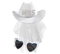 HINAYOSAN Conjunto de disfraz de sombrero de vaquero con letras de novia, gafas de sol, disfraz de festival musical, accesorios de despedida de soltera, 2 piezas, sombrero de novia, accesorios de