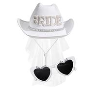 HINAYOSAN Conjunto de disfraz de sombrero de vaquero con letras de novia, gafas de sol, disfraz de festival musical, accesorios de despedida de soltera, 2 piezas, sombrero de novia, accesorios de