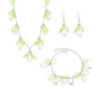 HINAYOSAN Delicado juego de collar y aretes de fresa/cereza, joyería contemporánea de acrílico con cerezas y fresas, bonito combo de cerezas y fresas, talla única, como se describe, como se describe