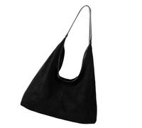 HINAYOSAN Elegante bolso holgado de ante para mujer, gran capacidad, diseño retro, bolso de hombro para oficina, universidad y vacaciones, uso diario, gamuza suave para mujer, Black, One Size