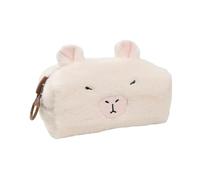 HINAYOSAN Estuche de peluche de dibujos animados de gran capacidad, organizador portátil, bolsa de maquillaje de viaje para mujeres y niñas, estuche de gran capacidad, beige, Mass Beauty