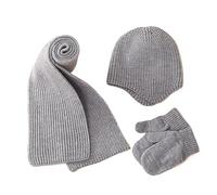 HINAYOSAN Juego de gorro y guantes de punto de moda para niños y niñas, gorro cálido con bufanda, kit esencial de invierno para recién nacidos, gorro de punto para bebés y bebés, gris, Talla única