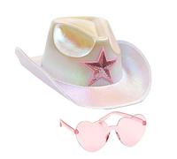 HINAYOSAN Lentejuelas estrella vaqueras sombrero y corazón gafas de sol boda vaquero junto al mar vaquera occidental elegante vestido accesorio sombrero de color para mujeres hombres sombreros para