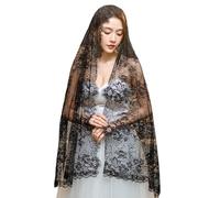 HINAYOSAN Mantilla católica para ceremonia religiosa, velo de encaje bordado para oración religiosa, Negro, S/L