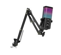 HINAYOSAN Micrófono de condensador profesional con monitor en tiempo real, forma de corazón, luces ajustables, transmisión en vivo, micrófono de escritorio para juegos y trabajo remoto