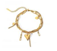 HINAYOSAN Pulsera moderna de doble capa con dije de corazón de acero inoxidable, longitud ajustable, accesorio unisex para uso diario, listo para la muñeca ajustable, talla única, como se describe