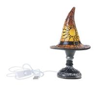 HINAYOSAN Sombrero de mago hecho a mano, lámpara de mesa alimentada por USB, sombrero de bruja místico, resinas, luz nocturna para Halloween, decoración del hogar, adorno de sombrero de bruja, lámpara