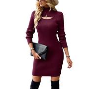 HINAYOSAN Vestido de otoño con cuello alto para mujer, manga larga, ajustado, recortado, color sólido, vestido de punto acanalado, vestido ajustado, a, XL