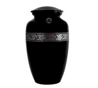 Hind Handicrafts Urna de cremación de aluminio grabada en plata para cenizas humanas para adultos, urna conmemorativa funeraria hecha a mano, bolsa incluida (negro, recuerdo, 70 pulgadas cúbicas)