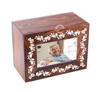 HIND HANDICRAFTS Urna de Cremación de Madera Grabada Con Borde de Palisandro para Cenizas Humanas de Adultos - Conmemorativa Hecha a Mano para Funerales