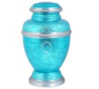 Hind Handicrafts Urna de cremación grabada con borde con purpurina para cenizas humanas para adultos, urna funeraria hecha a mano para cenizas, 200 libras o 91 kg, bolsa incluida (azul, grande)