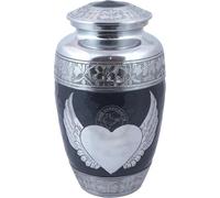 Hind Handicrafts Urna de cremación grabada en plata para cenizas humanas, urna funeraria para adultos hecha a mano, gran urna de entierro para cenizas humanas, bolsa incluida (16,5 x 16,5 x 26,7 cm,