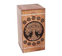 HIND HANDICRAFTS Urnas de madera hechas a mano del árbol de la vida celta para cenizas humanas, grandes, urna de cremación floral para cenizas, urna de entierro para columnario, caja de urna